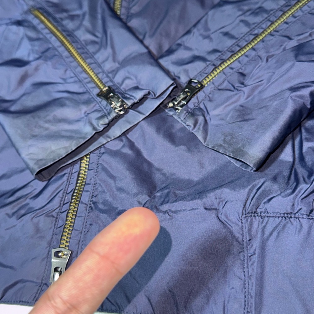 Theory Bomber Jacket Mens M Navy Blue Nylon Full Zip Mock Neck Zipper Cuffs READ - Picture 10 of 12